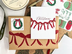 Red Bow Garland Merry Christmas Card