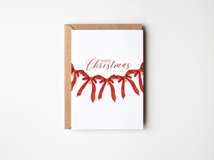 Red Bow Garland Merry Christmas Card