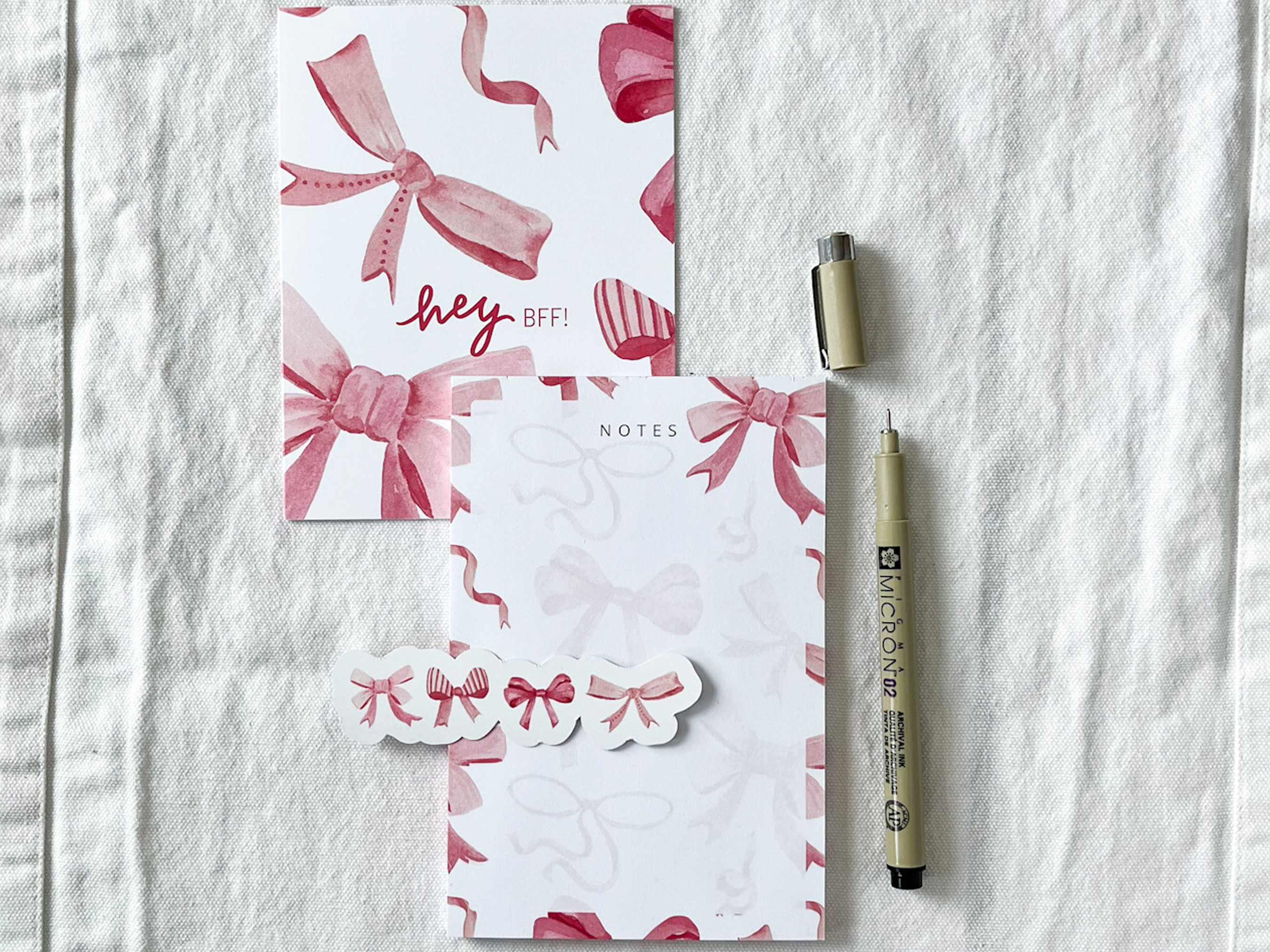 Bows Greeting Card, Notepad and Sticker Bundle