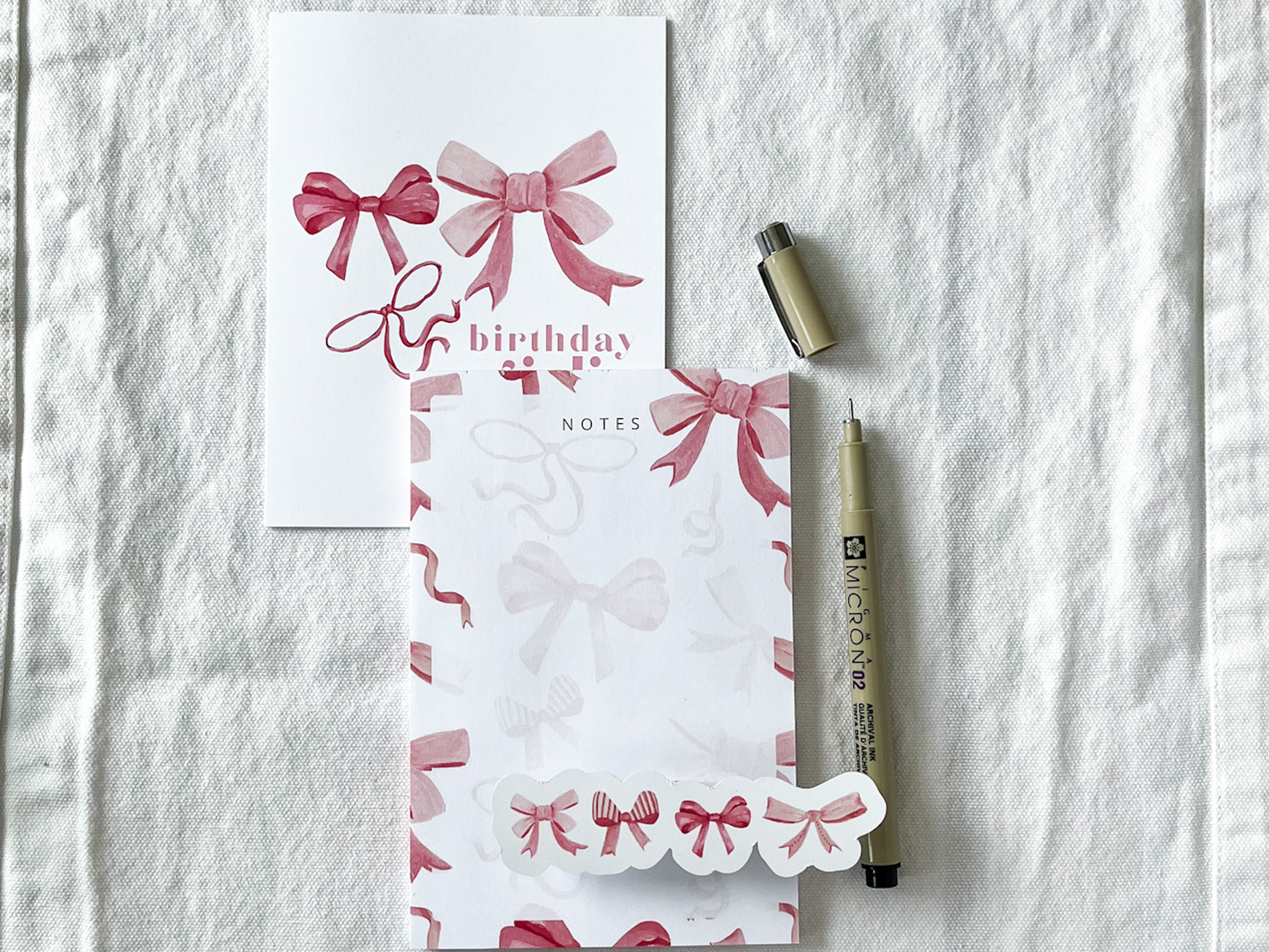 Bows Greeting Card, Notepad and Sticker Bundle