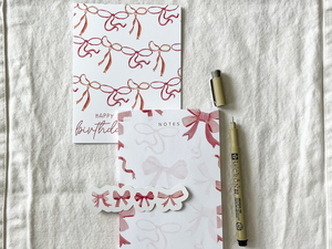 Bows Greeting Card, Notepad and Sticker Bundle